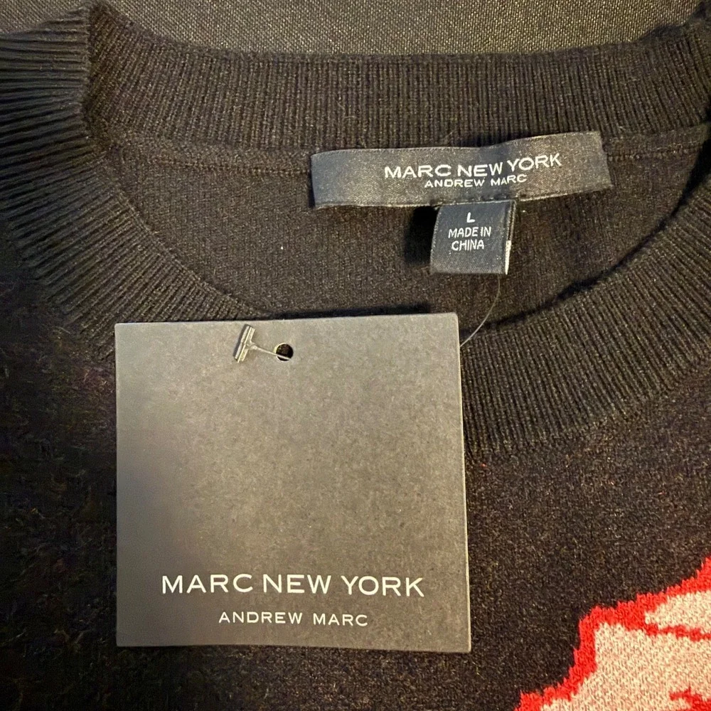 Marc New York‎ Andrew Marc Floral Sweater Black Red Pullover Knit Women's L NWT